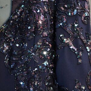 Vintage Jovani Navy Formal Beaded long sleeve dress 10